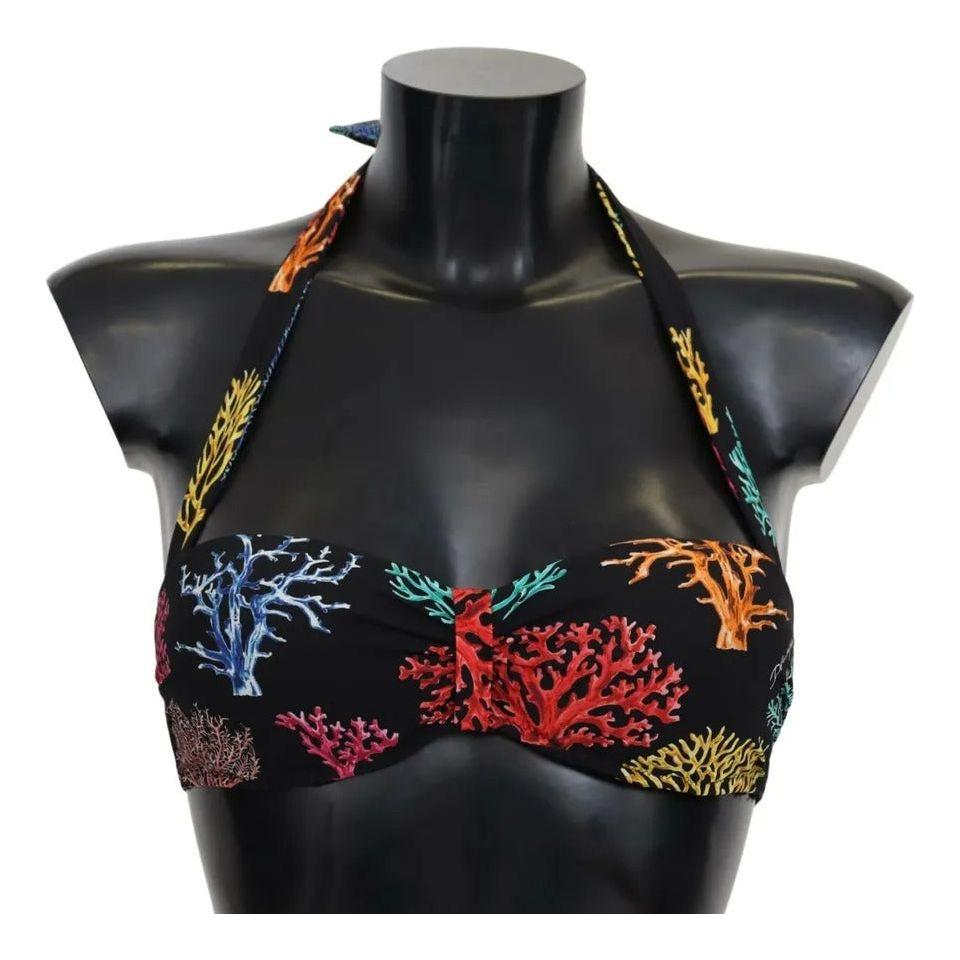 Dolce & Gabbana Black Corals Print Swimsuit Beachwear Bikini Top