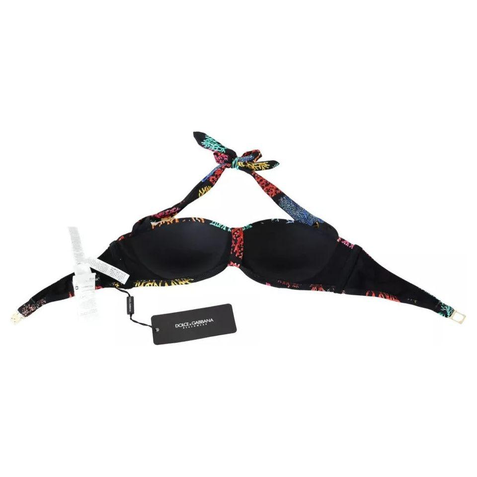 Dolce & Gabbana Black Corals Print Swimsuit Beachwear Bikini Top