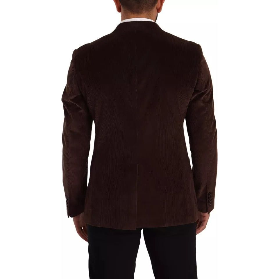 Dolce & Gabbana Brown Corduroy Slim Fit Coat DG Logo Blazer Dolce & Gabbana