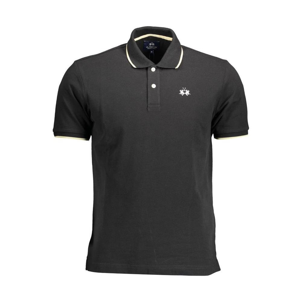 La Martina Elegant Black Cotton Polo with Contrasting Accents La Martina