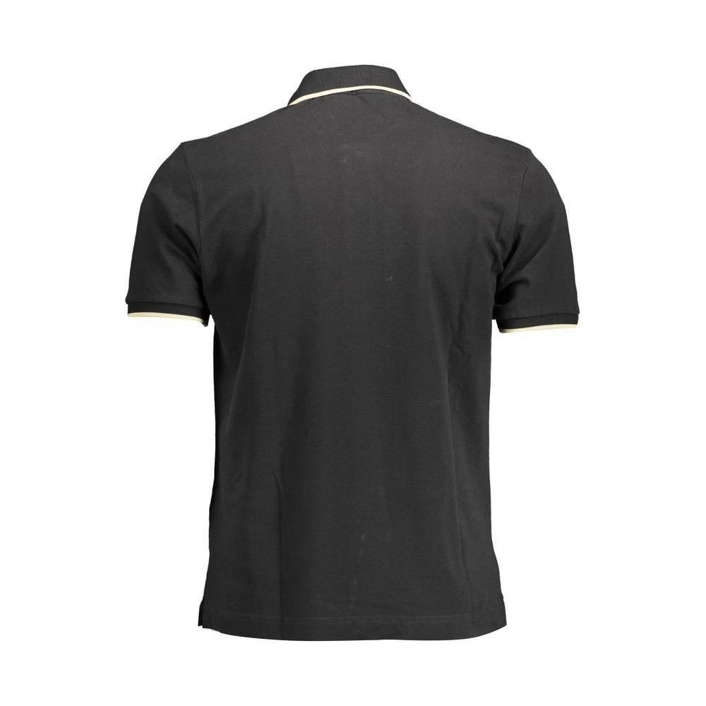 La Martina Elegant Black Cotton Polo with Contrasting Accents La Martina