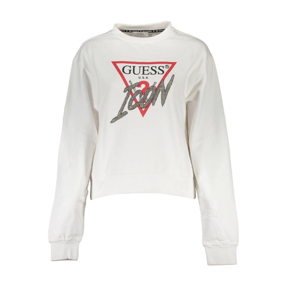 Guess Jeans Chic White Printed Sweatshirt with Rhinestones Guess Jeans