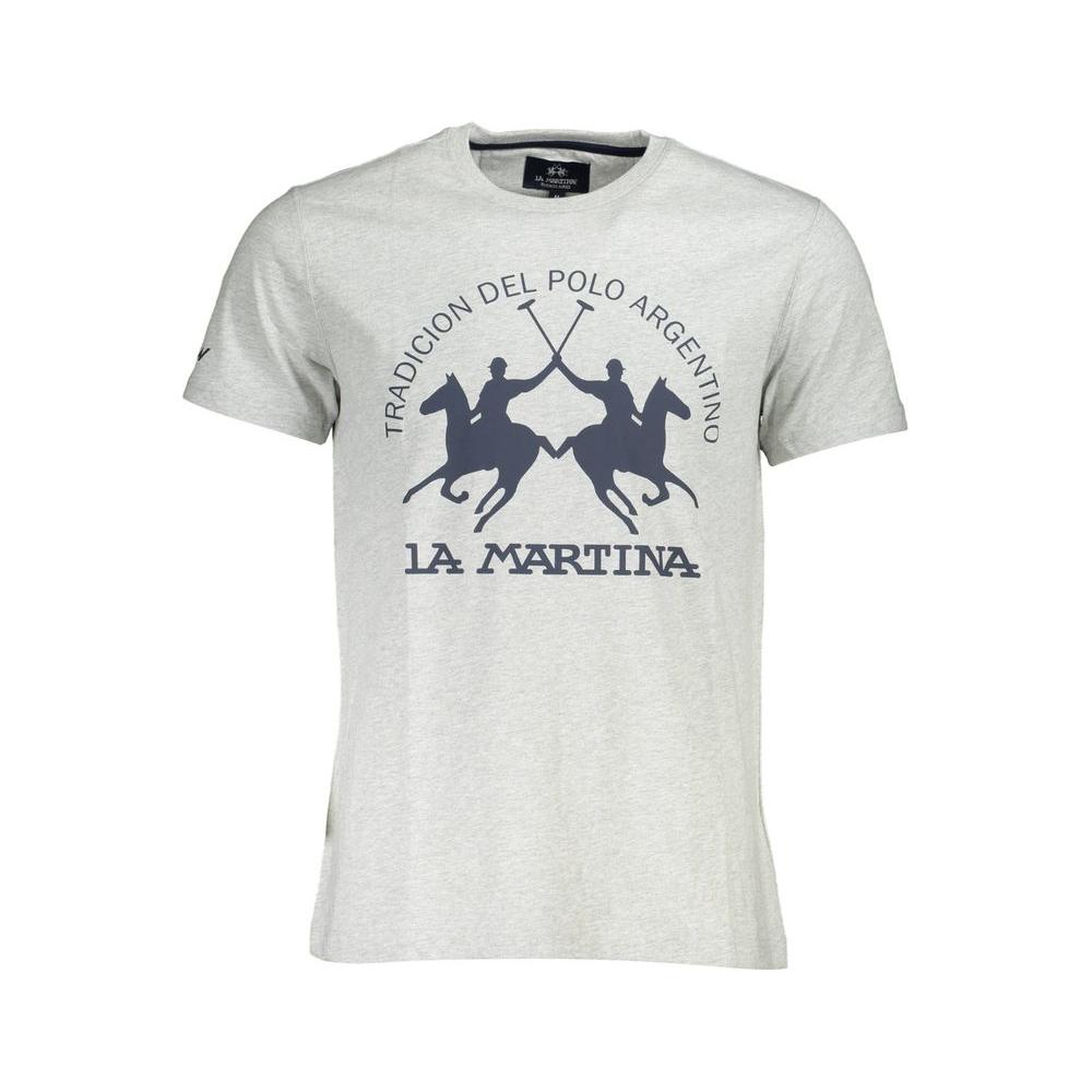 La Martina Elegant Gray Round Neck Tee with Iconic Logo La Martina