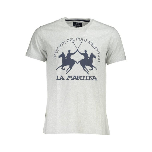 La Martina Elegant Gray Round Neck Tee with Iconic Logo La Martina