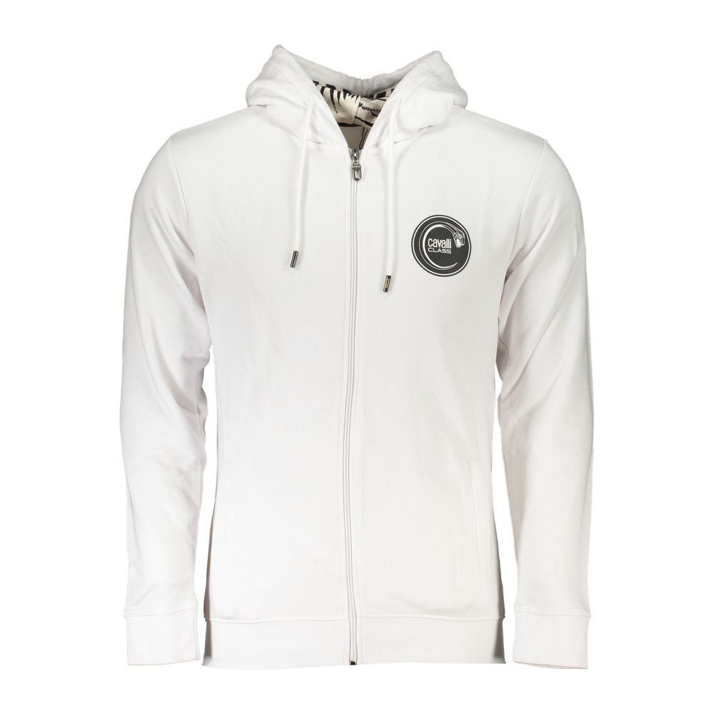 Cavalli Class Elegant White Hooded Sweatshirt with Logo Print Cavalli Class