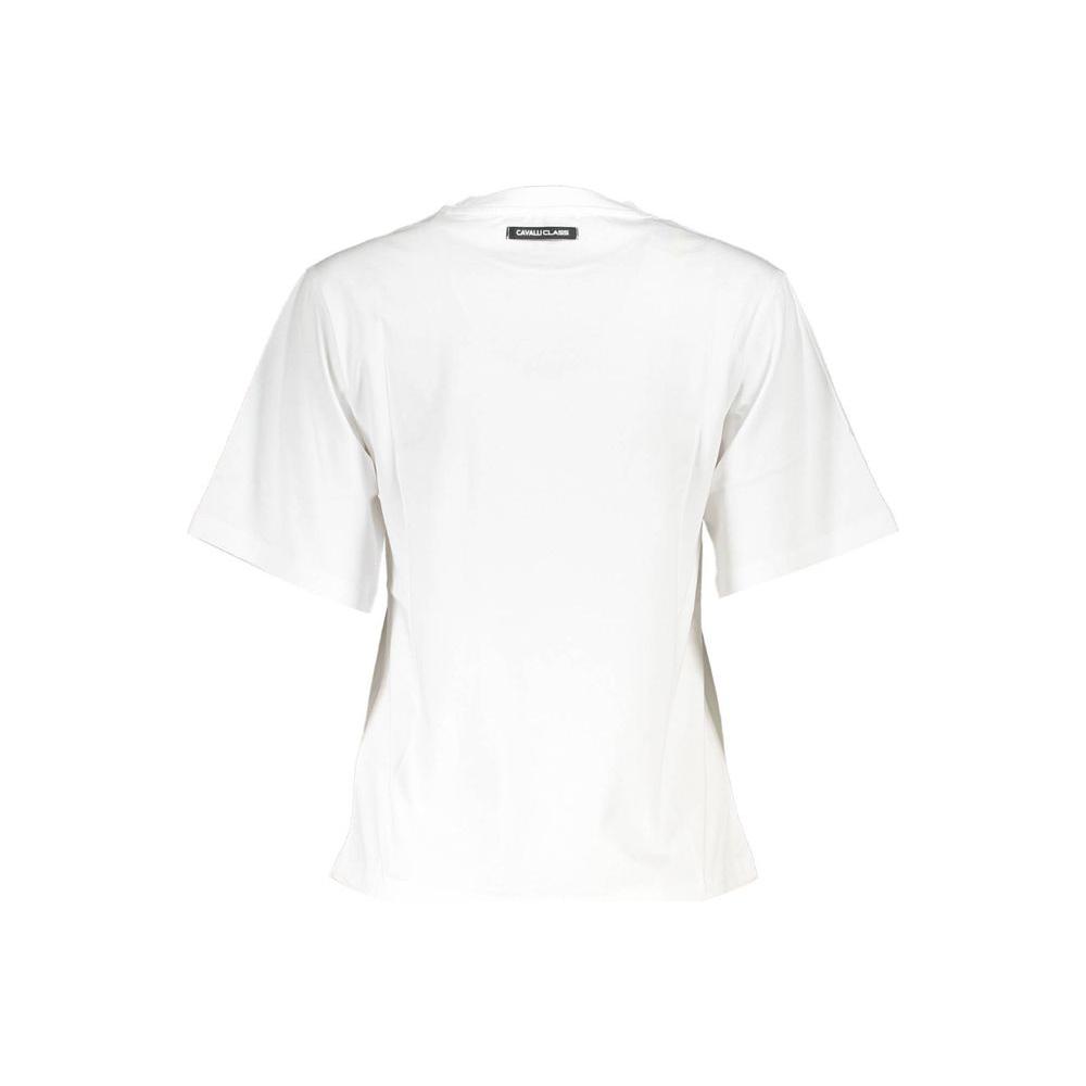 Cavalli Class Elegant White Cotton Tee with Designer Print Cavalli Class