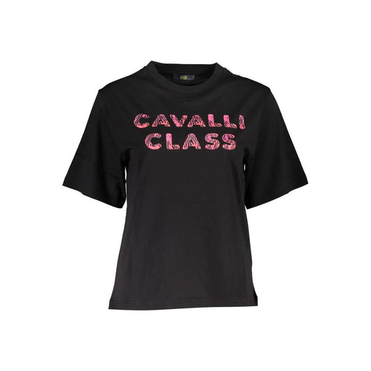 Cavalli Class Elegant Black Cotton Tee with Signature Print Cavalli Class