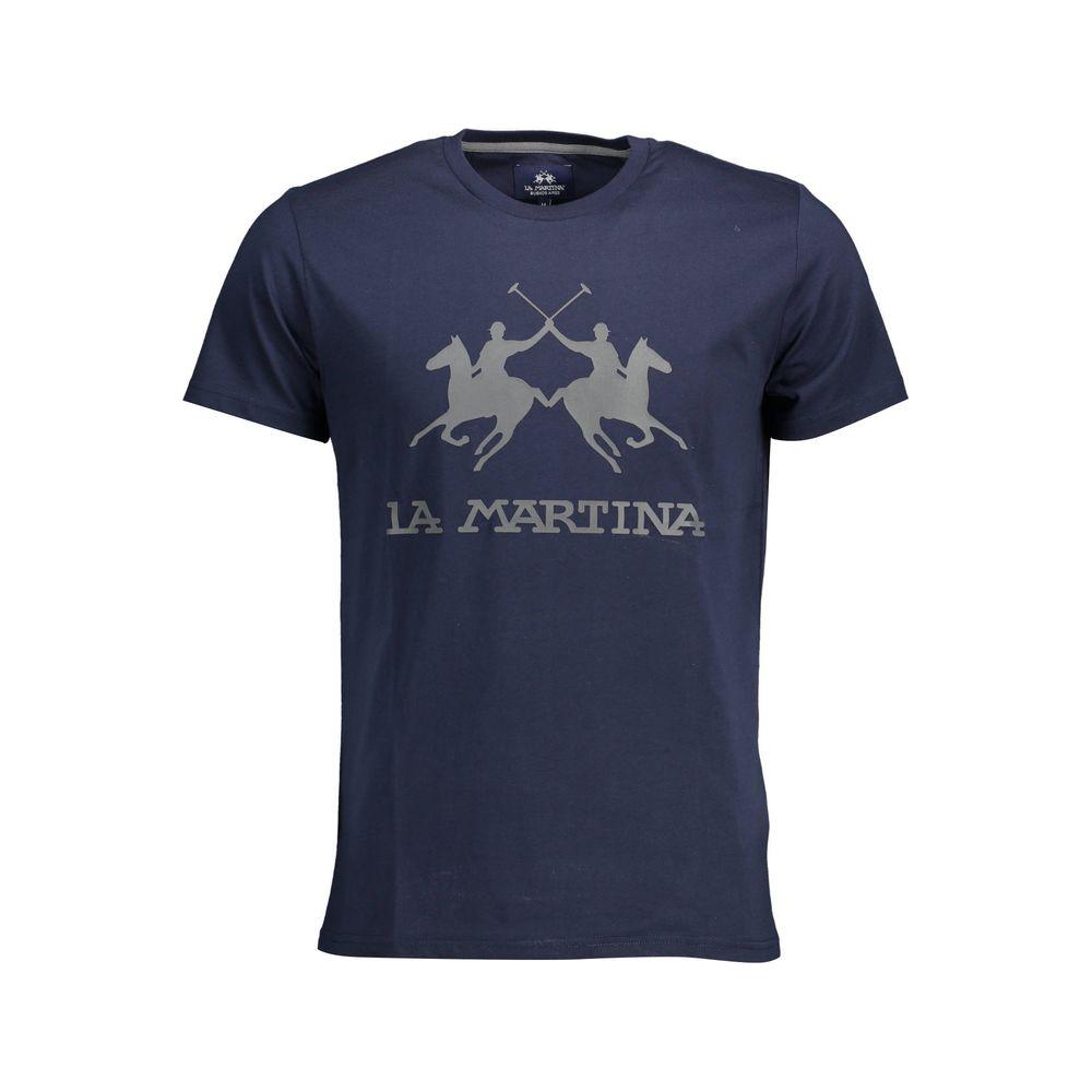 La Martina Chic Blue Crew Neck Tee with Emblem Print La Martina