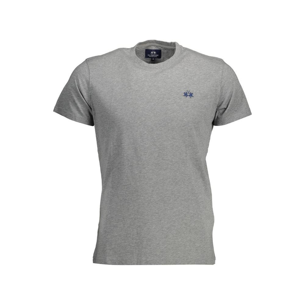 La Martina Exquisite Embroidered Gray Cotton Tee La Martina