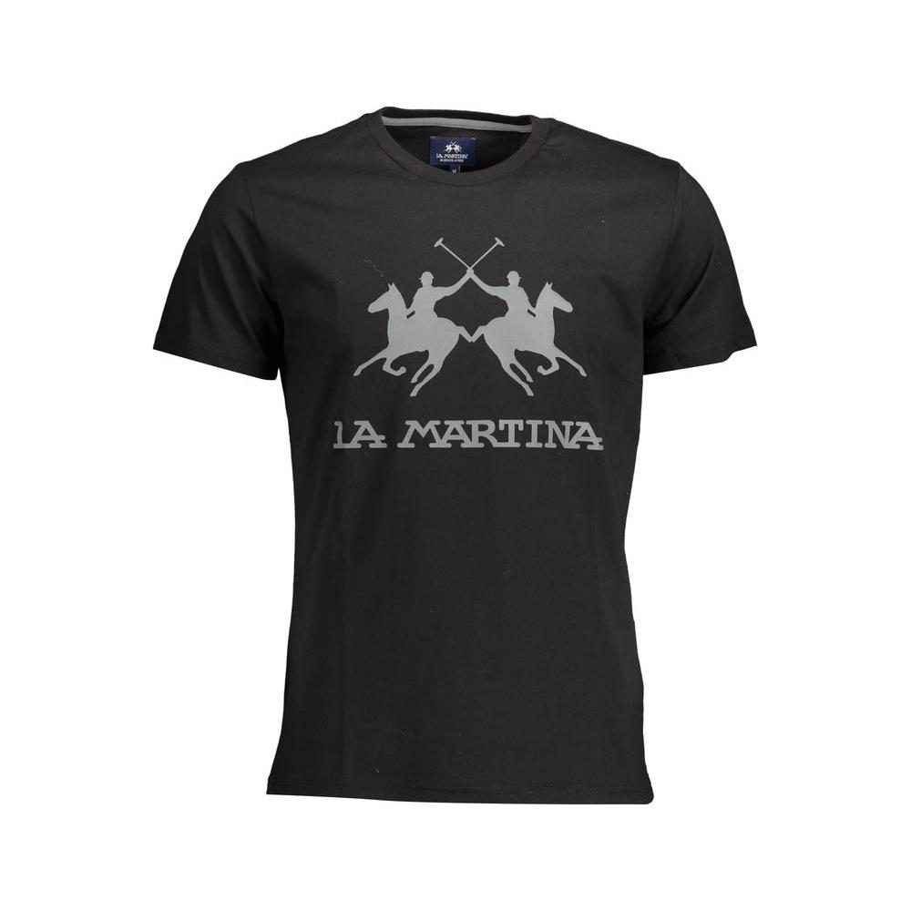 La Martina Elegant Black Crew Neck Cotton Tee La Martina