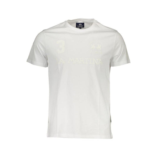 La Martina Elegant White Crew Neck Tee with Logo Print La Martina