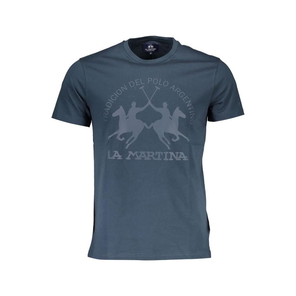 La Martina Chic Blue Crew Neck Logo Tee La Martina