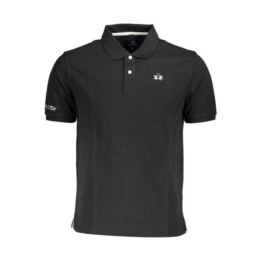 La Martina Sleek Black Cotton Polo Shirt with Embroidery La Martina