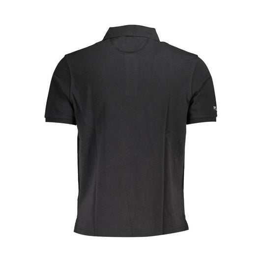 La Martina Sleek Black Cotton Polo Shirt with Embroidery La Martina