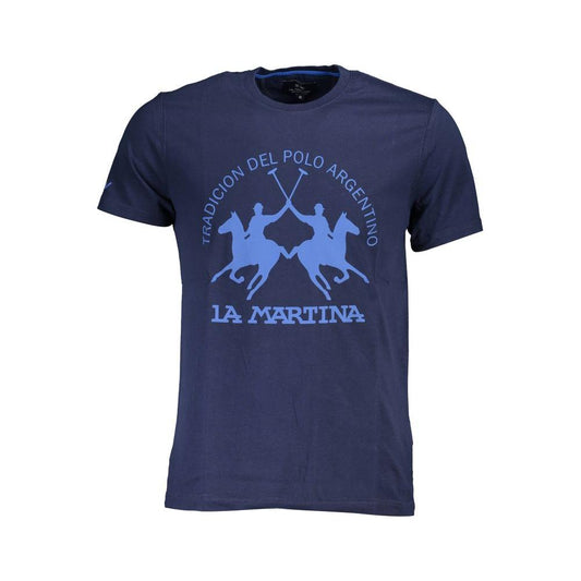 La Martina Elegant Blue Cotton Tee with Chic Print La Martina