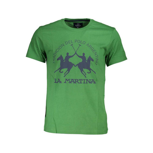 La Martina Elegant Green Cotton Tee with Iconic Print La Martina