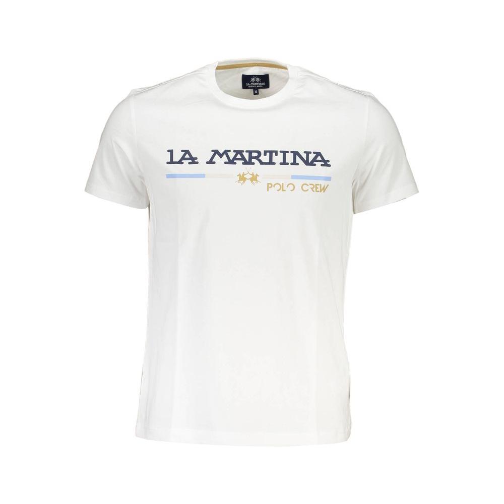 La Martina Elegant White Round Neck Tee with Print La Martina