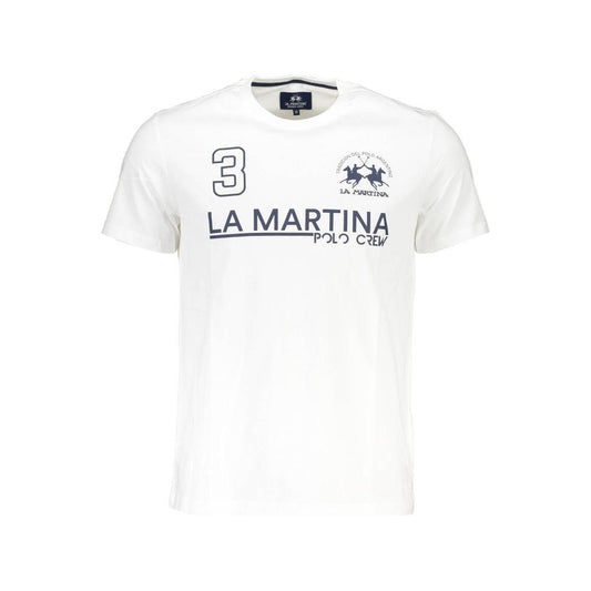 La Martina Elegant White Cotton Tee with Iconic Print La Martina