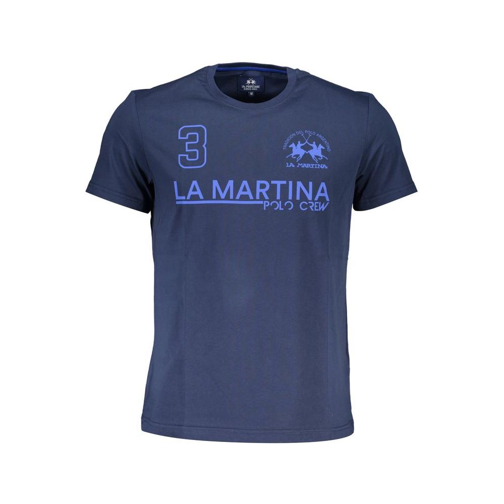 La Martina Elegant Blue Cotton Tee with Signature Print La Martina