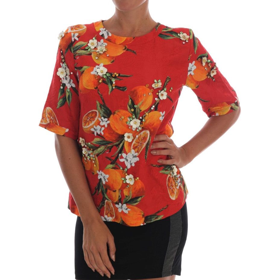 Dolce & Gabbana Embellished Crepe Blouse with Blossom Print Dolce & Gabbana