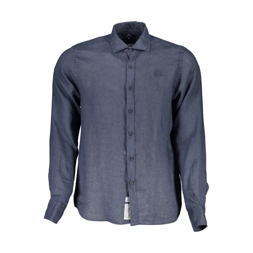 La Martina Elegant Blue Linen Long Sleeve Shirt La Martina