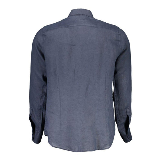 La Martina Elegant Blue Linen Long Sleeve Shirt La Martina