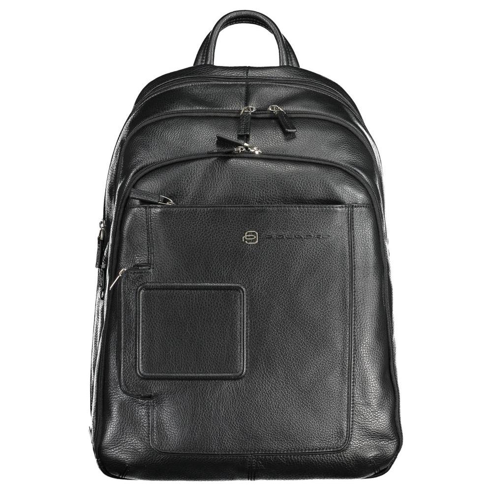 Piquadro Elegant Black Leather Backpack with Laptop Compartment Piquadro