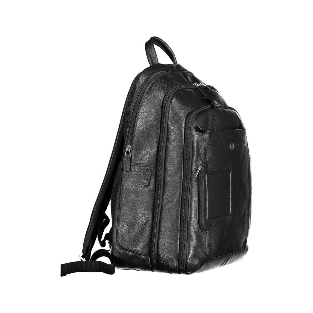 Piquadro Elegant Black Leather Backpack with Laptop Compartment Piquadro