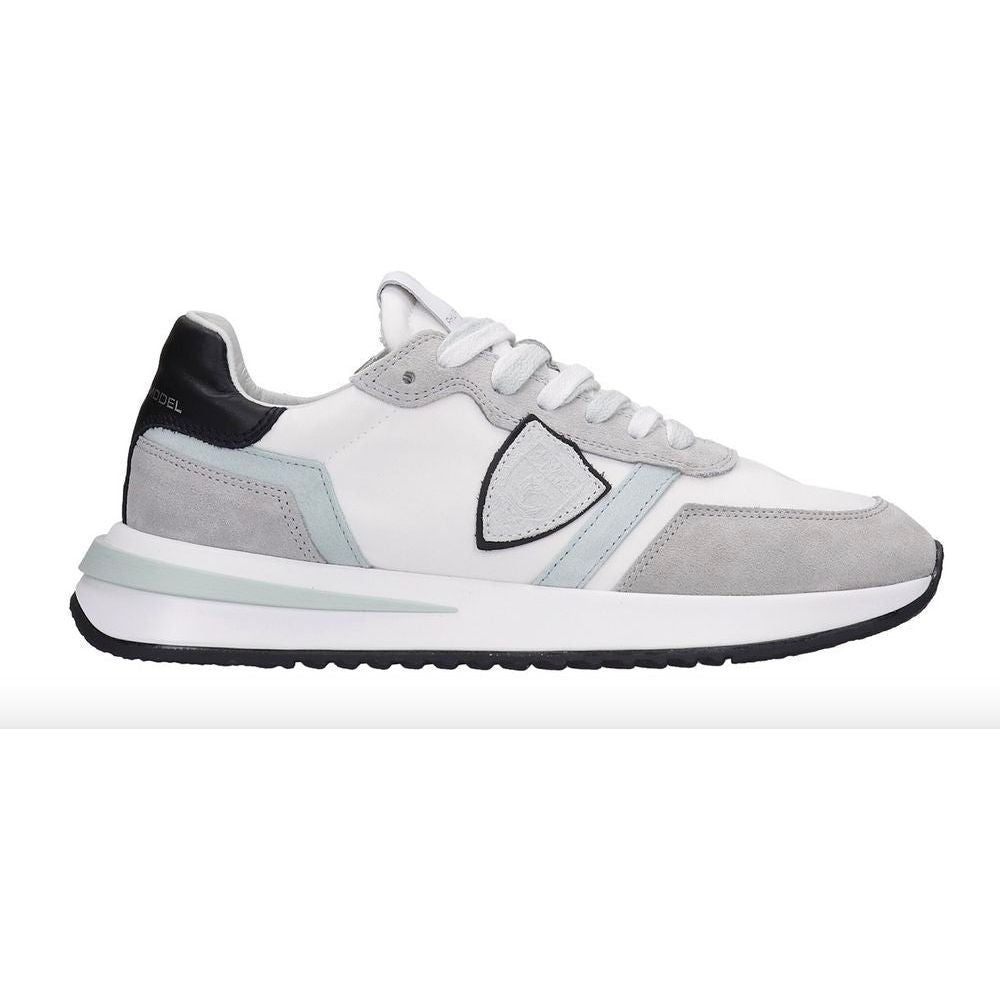 Philippe Model Chic White Fabric Sneakers with Leather Accents Philippe Model