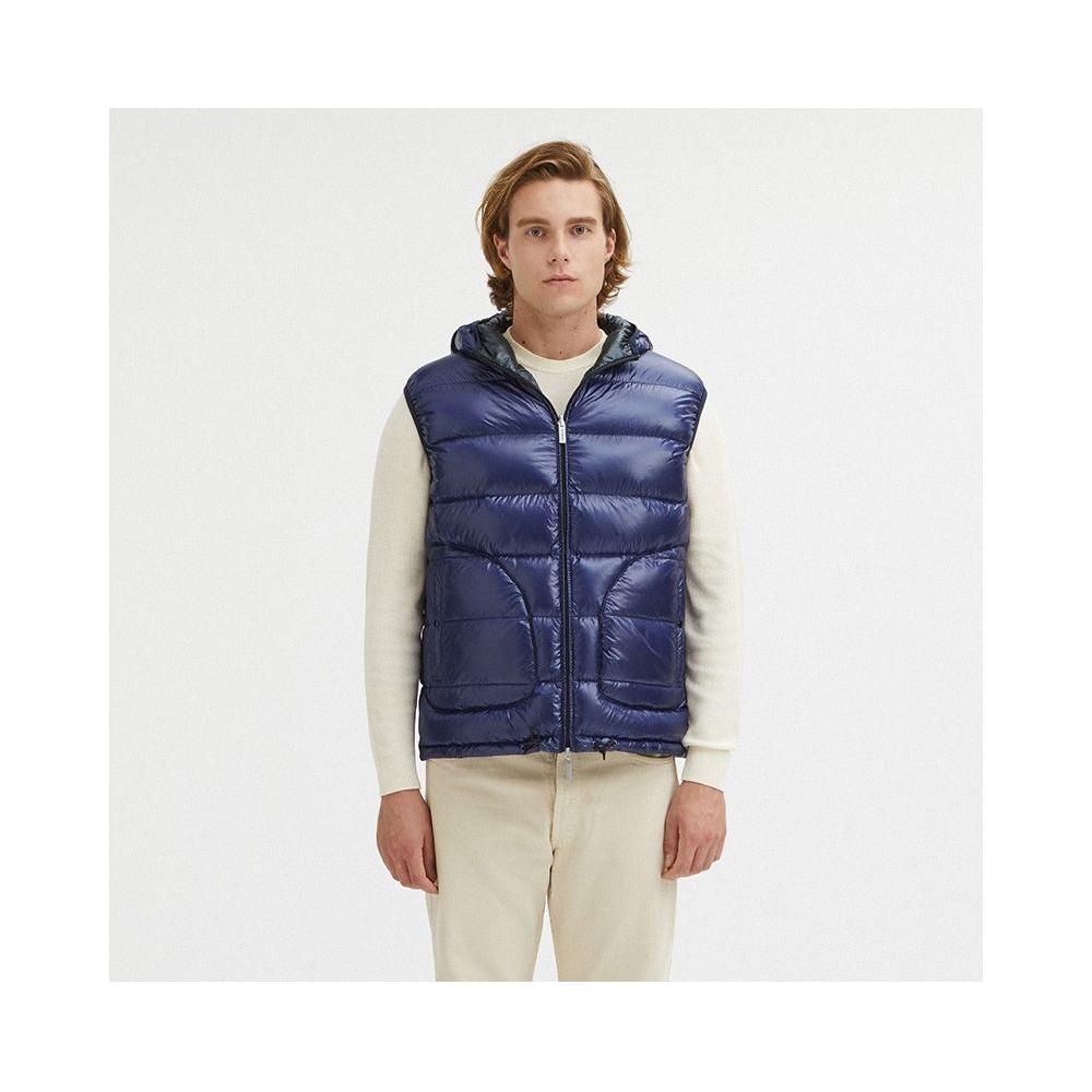 Reversible Centogrammi Hooded Vest in Blue/Grey Centogrammi