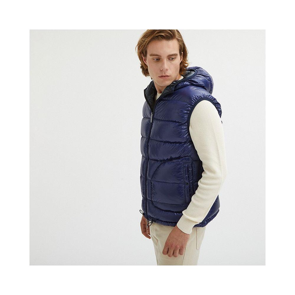 Reversible Centogrammi Hooded Vest in Blue/Grey Centogrammi