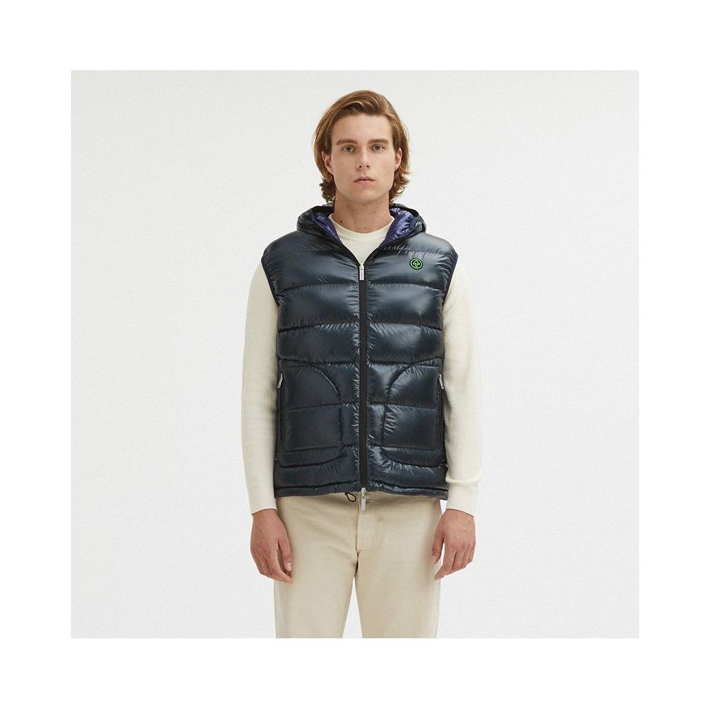 Reversible Centogrammi Hooded Vest in Blue/Grey Centogrammi