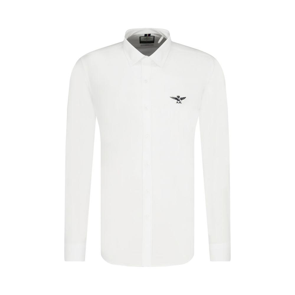 Aeronautica Militare Slim Fit White Cotton Shirt with Eagle Logo Aeronautica Militare