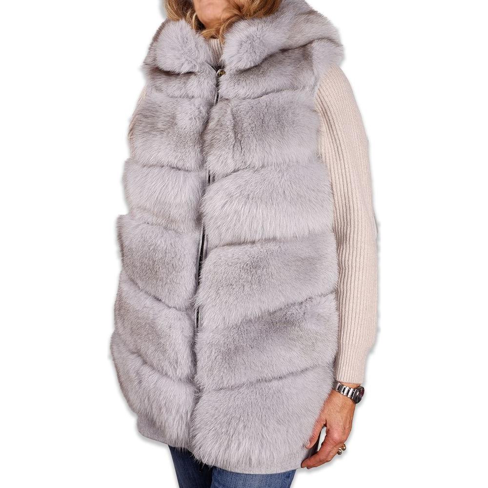 Made in Italy Sleeveless Luxury Wool Coat with Fox Fur Trim Made in Italy