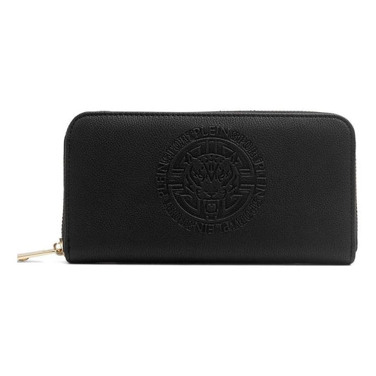 Plein Sport Sleek Black Zip Wallet with Logo WOMAN WALLETS Plein Sport