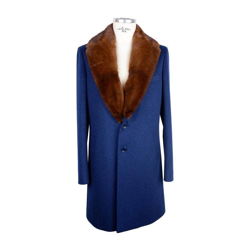 Made in Italy Elegant Virgin Wool Coat with Mink Fur Made in Italy