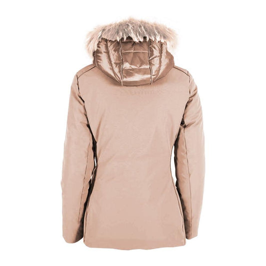 Yes Zee Chic Beige Down Jacket with Fur Hood Yes Zee