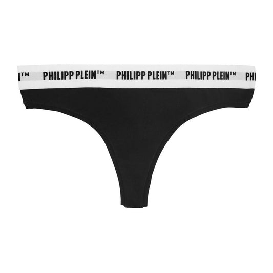 Philipp Plein Black Cotton Women Thong Pair Philipp Plein