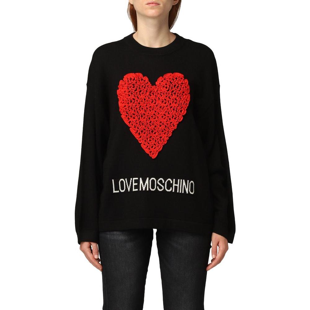 Love Moschino Embossed Heart Ruffle Wool Blend Sweater Love Moschino