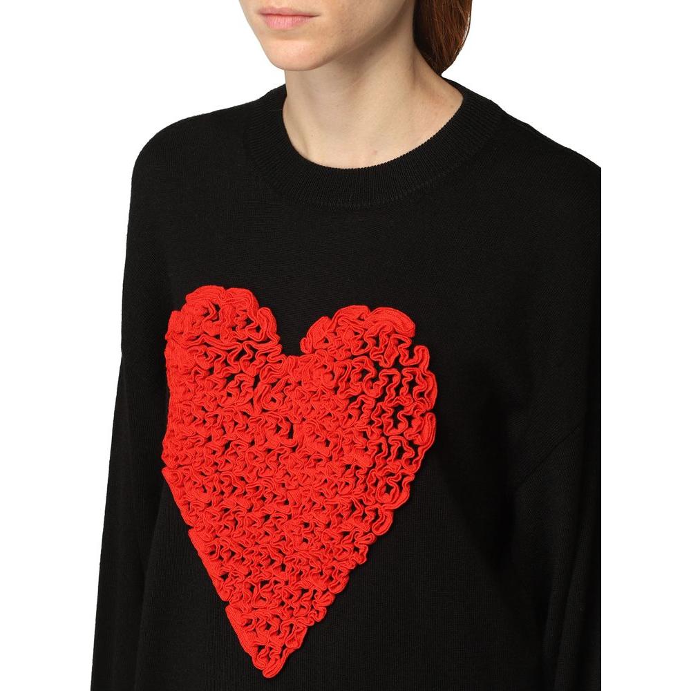 Love Moschino Embossed Heart Ruffle Wool Blend Sweater Love Moschino