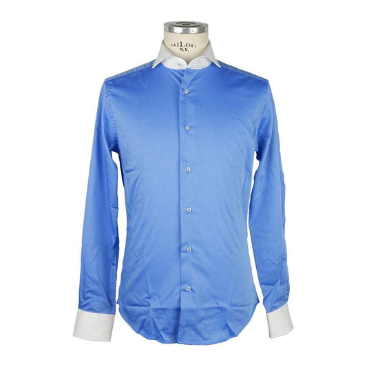 Made in Italy Elegant Contrast Collar Cotton Shirt Made in Italy