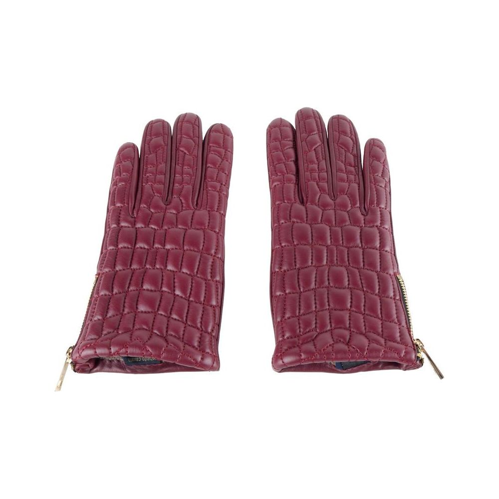 Cavalli Class Elegant Burgundy Lambskin Gloves Cavalli Class