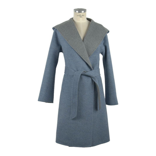 Made in Italy Italian Elegance Two-Tone Wool Coat with Hood Made in Italy