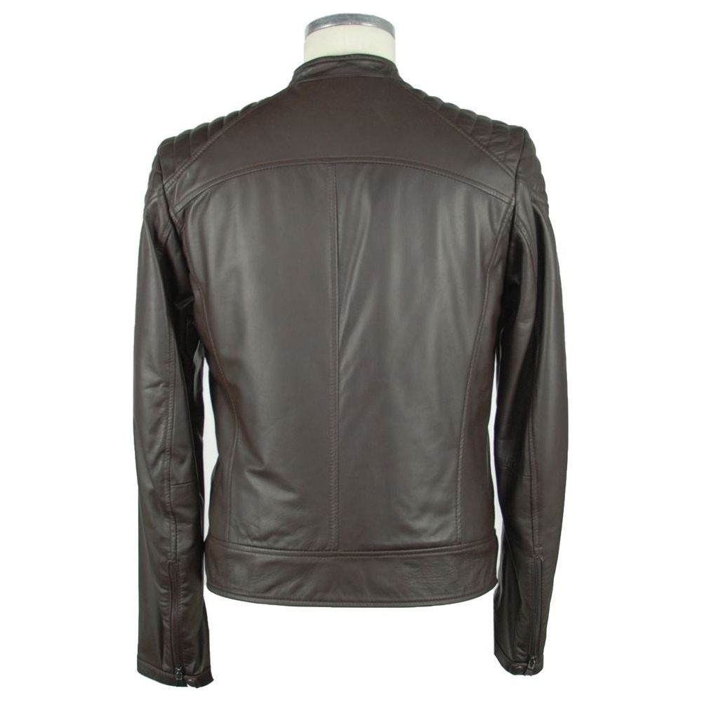 Emilio Romanelli Elegant Brown Leather Zip Jacket Emilio Romanelli