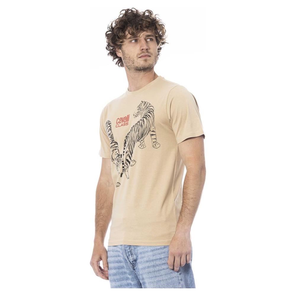 Cavalli Class Beige Cotton Men T-Shirt Cavalli Class