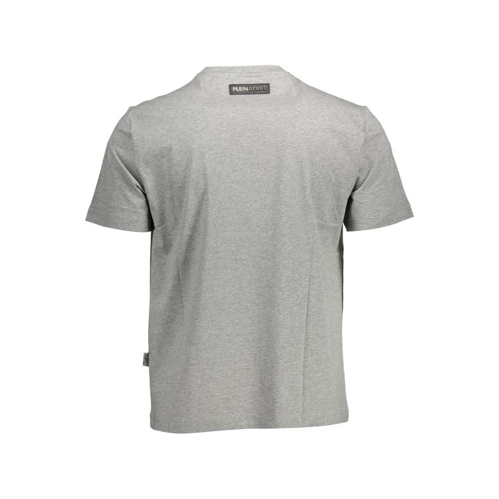 Plein Sport Sleek Gray Crew Neck Tee with Bold Accents Plein Sport