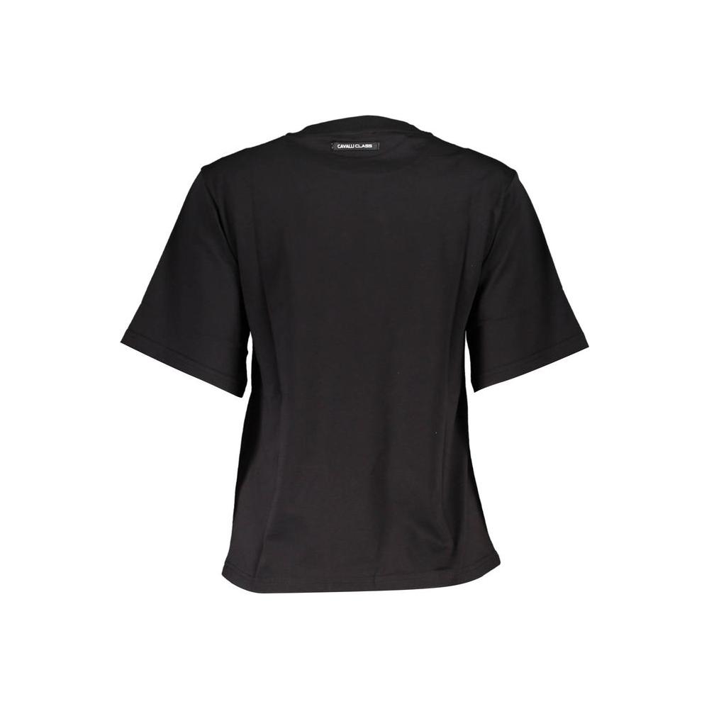 Cavalli Class Chic Black Printed Cotton Tee with Logo Detail Cavalli Class