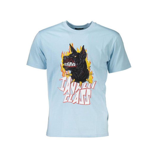 Cavalli Class Elegant Light Blue Cotton Tee with Iconic Print Cavalli Class