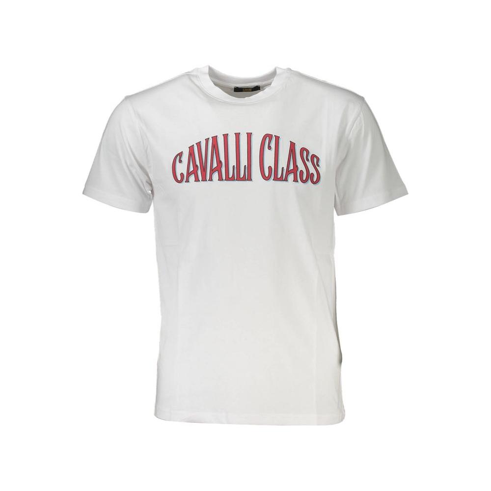 Cavalli Class Elegant White Print Tee with Classic Logo Cavalli Class