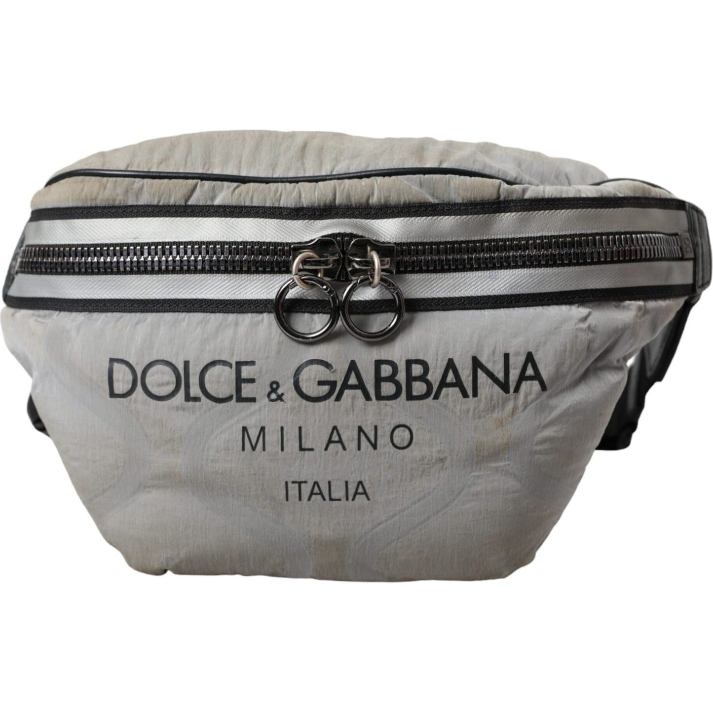 Dolce & Gabbana Silver Black Nylon Leather Logo Waist Fanny Pack Bag Dolce & Gabbana